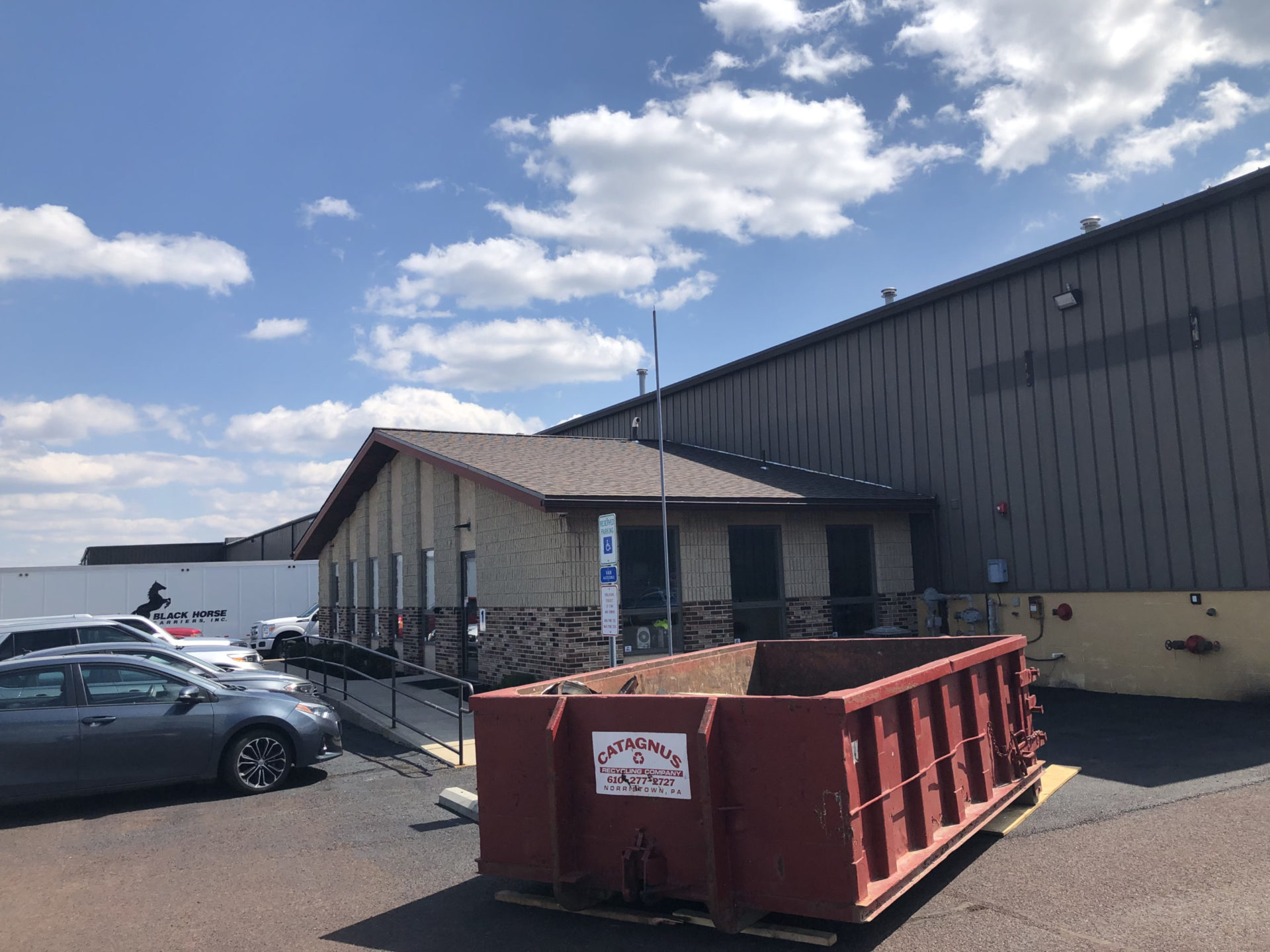 Commercial office shingle roof replacement including gutter & flashing repair in Collegeville, PA. Project by XL Home Improvements.