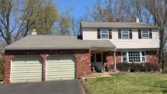 Kulpsville PA roof replacement completed front view with new Tamko Titan Weathered Wood shingles